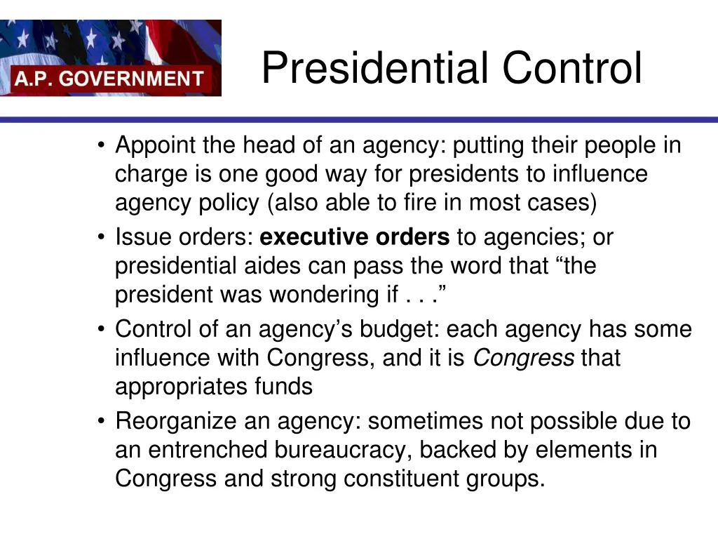 presidential control