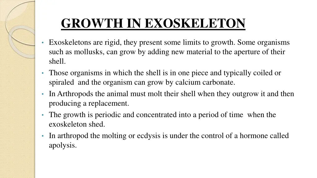 growth in exoskeleton