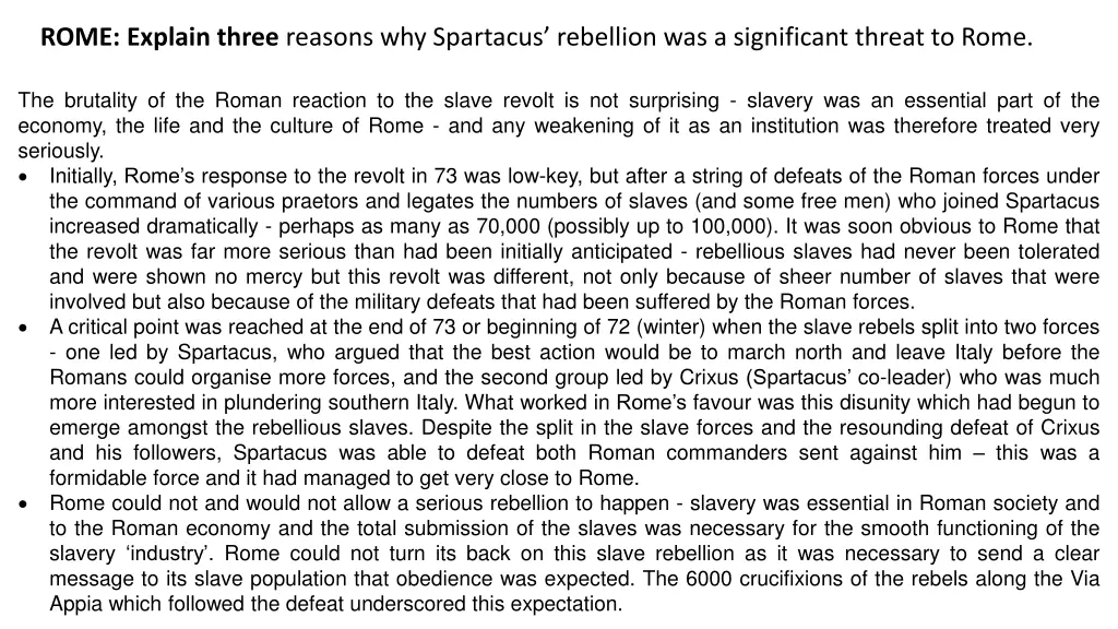 rome explain three reasons why spartacus