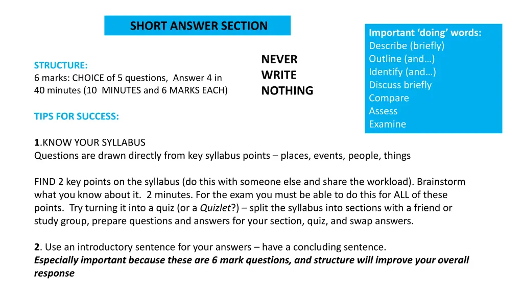 short answer section