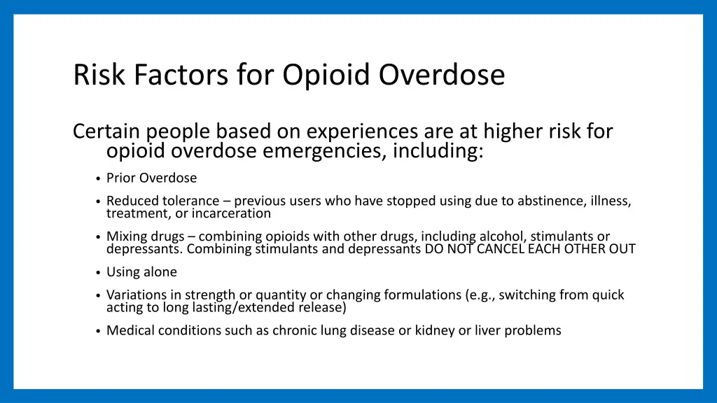 risk factors for opioid overdose