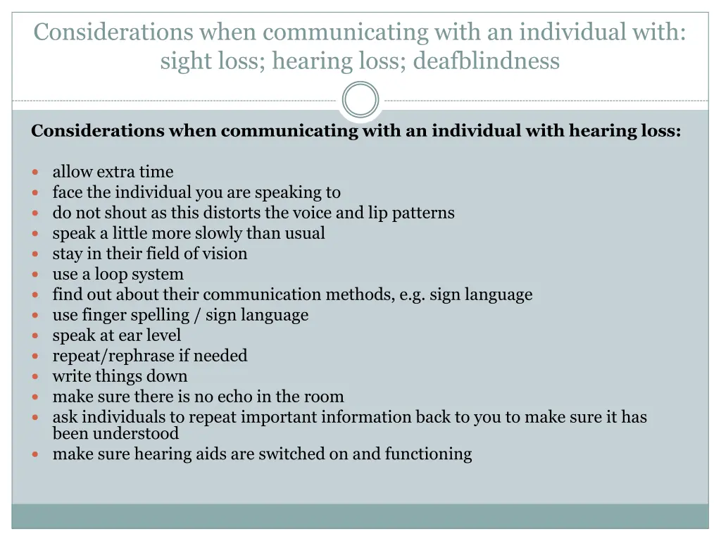 considerations when communicating with 1