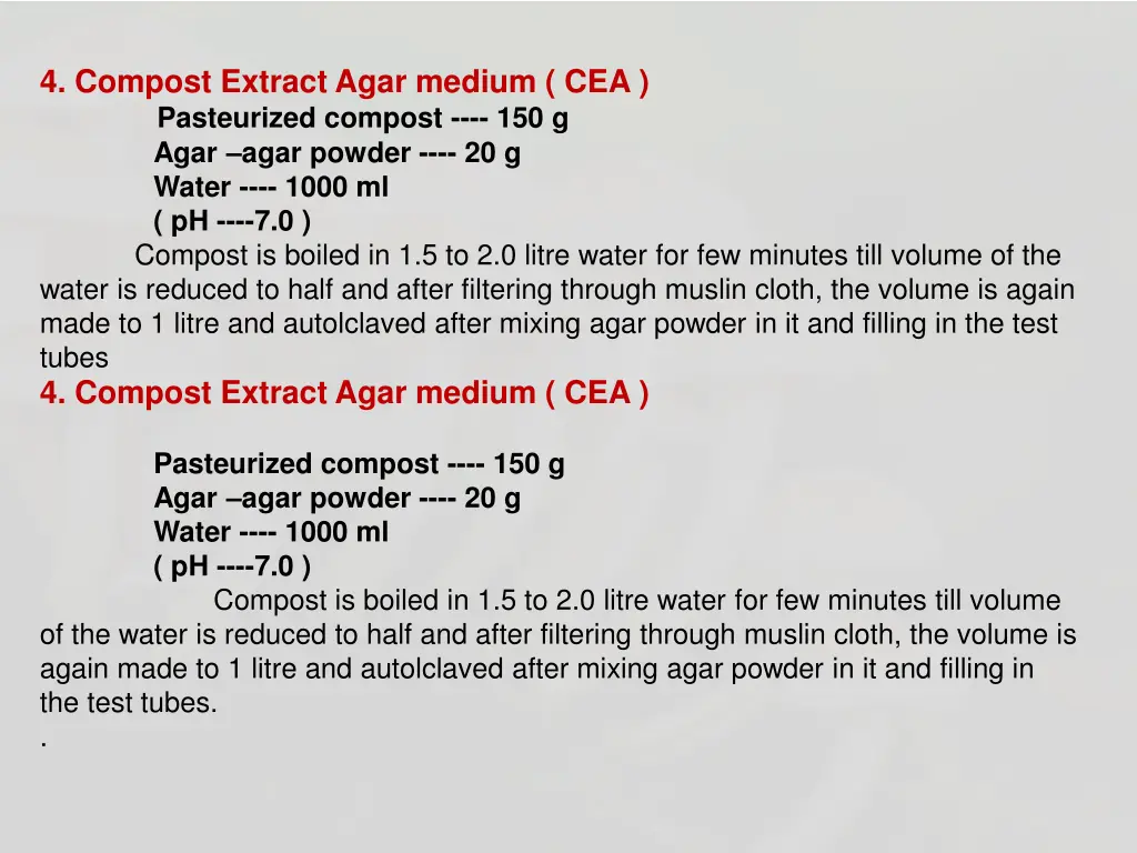 4 compost extract agar medium cea pasteurized