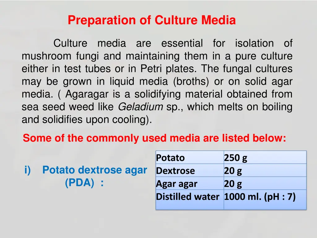 preparation of culture media