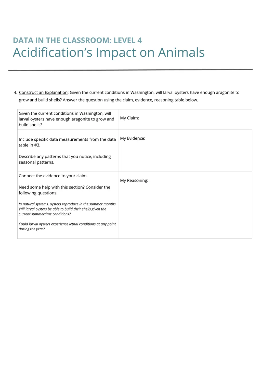 data in the classroom level 4 acidification 1