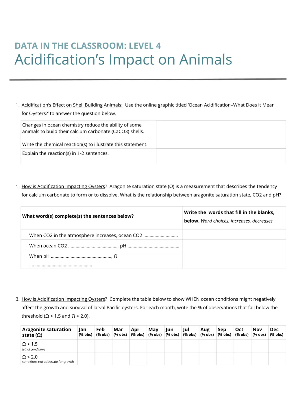 data in the classroom level 4 acidification