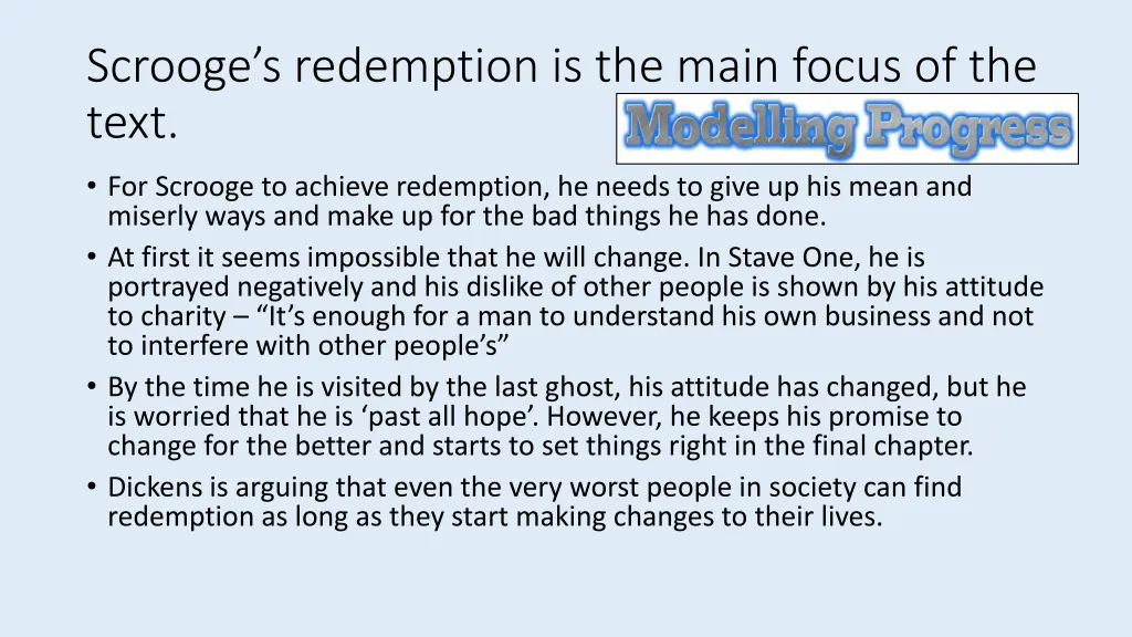 scrooge s redemption is the main focus of the text