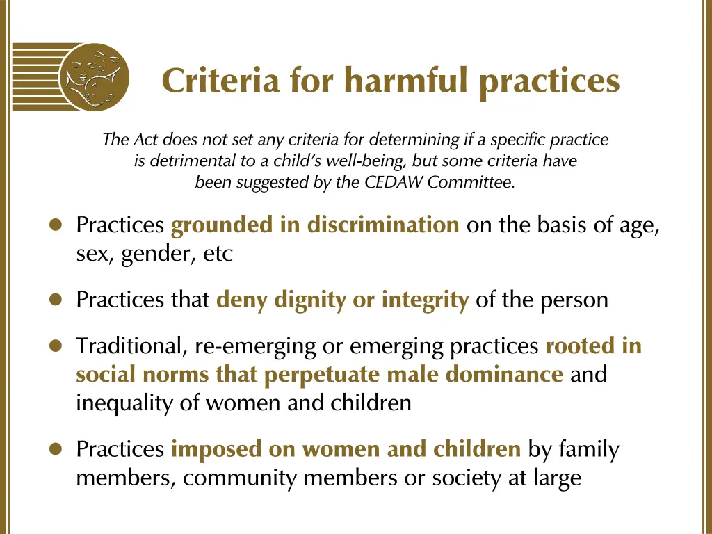 criteria for harmful practices