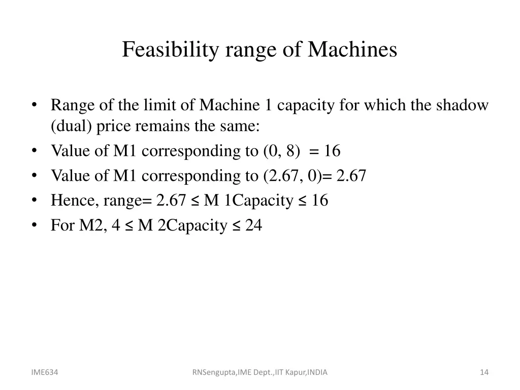 feasibility range of machines