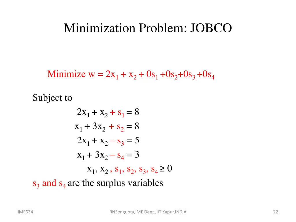 minimization problem jobco