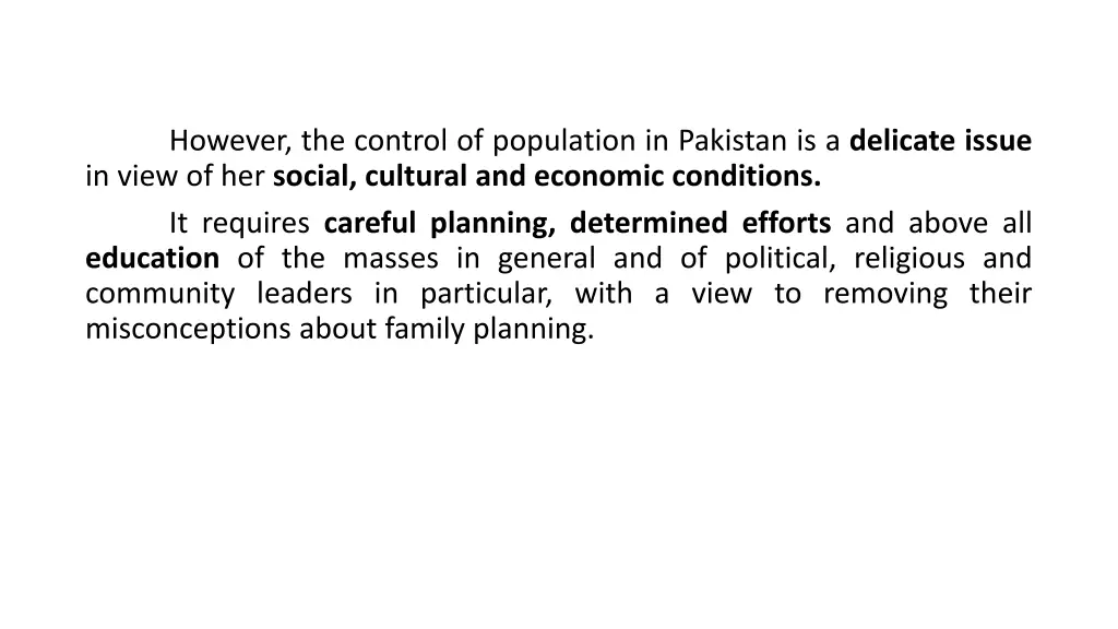 however the control of population in pakistan