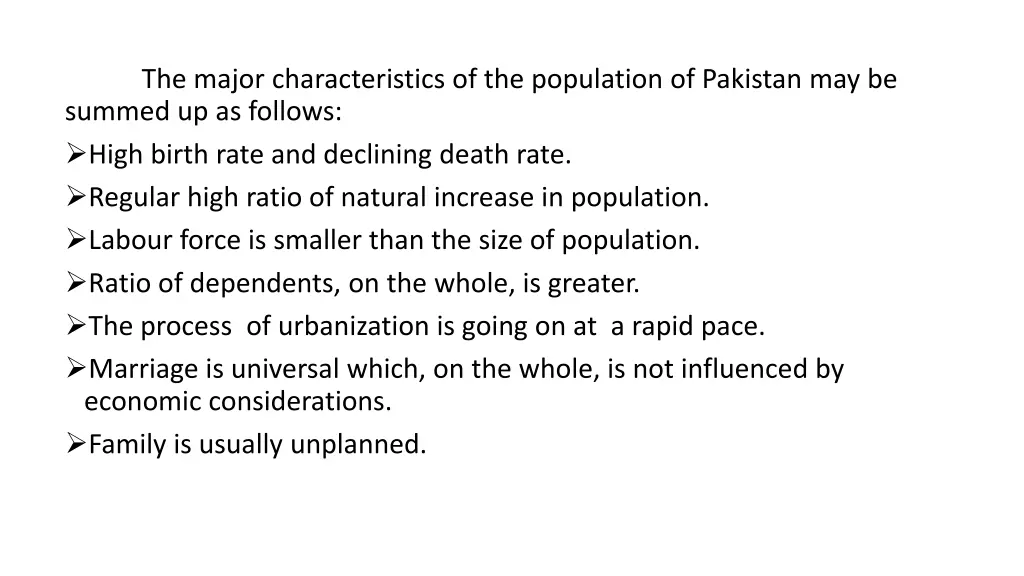 the major characteristics of the population