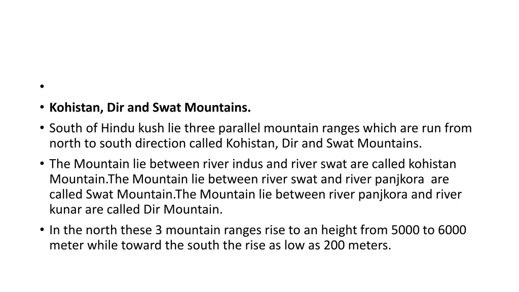 kohistan dir and swat mountains south of hindu