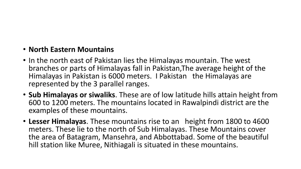 north eastern mountains in the north east