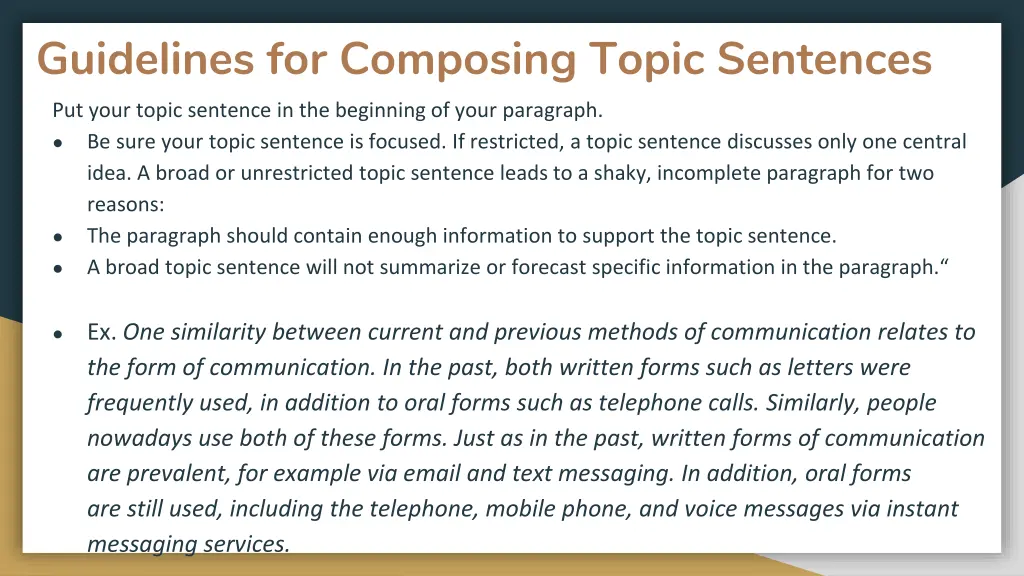 guidelines for composing topic sentences put your