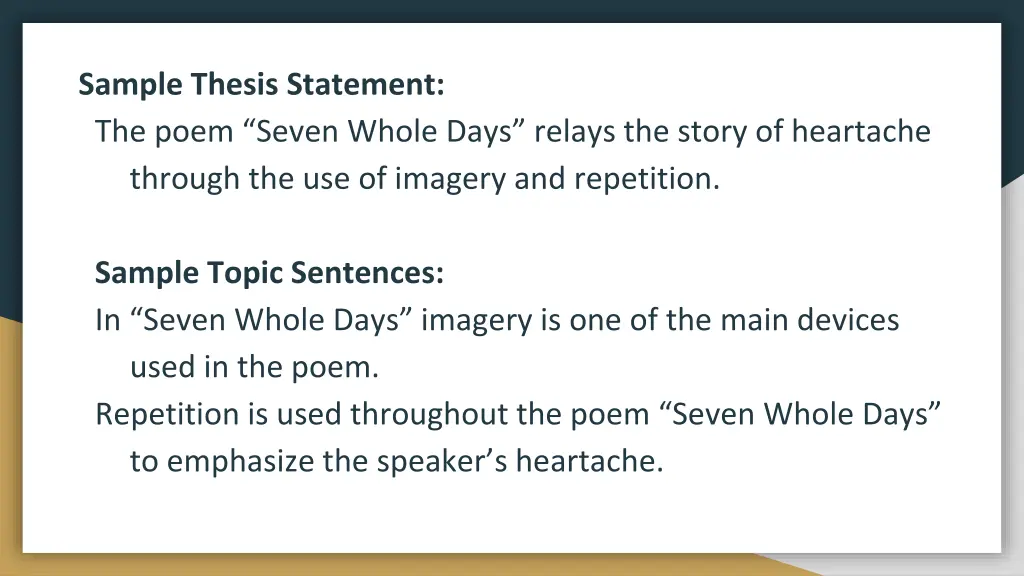 sample thesis statement the poem seven whole days