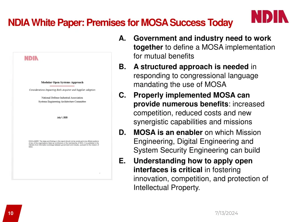 ndia white paper premises for mosa success today