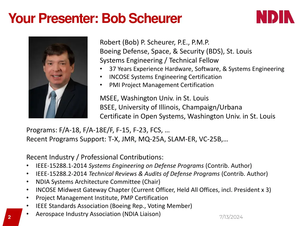 your presenter bob scheurer