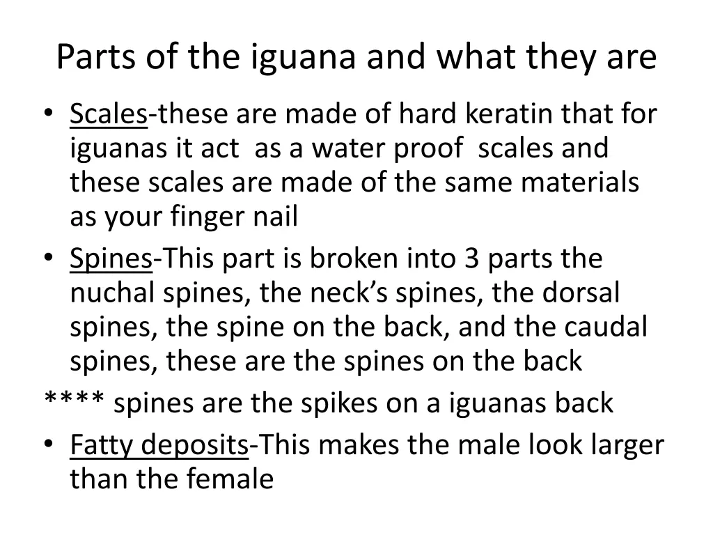 parts of the iguana and what they are