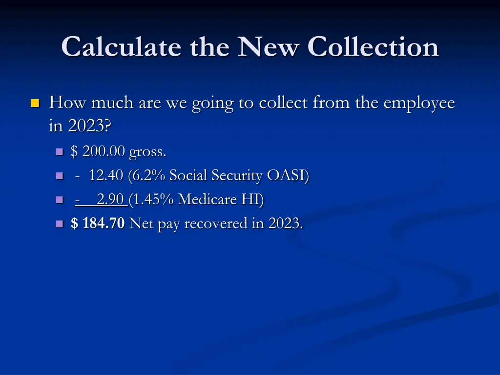 calculate the new collection