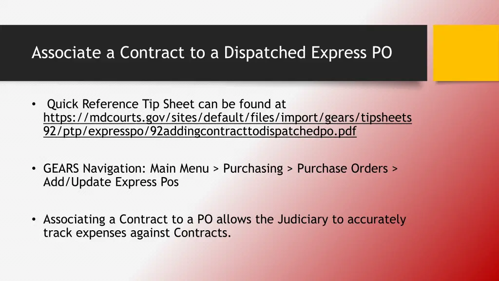 associate a contract to a dispatched express po