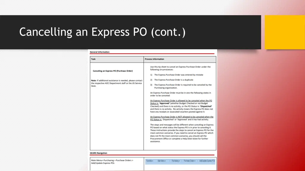 cancelling an express po cont