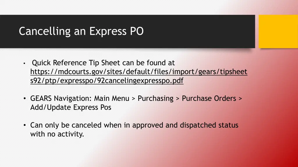 cancelling an express po