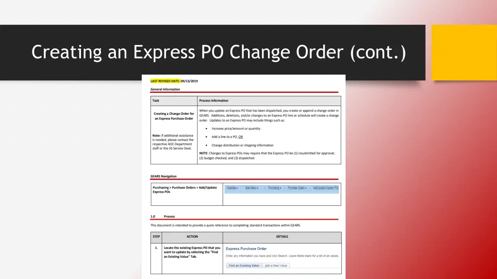 creating an express po change order cont