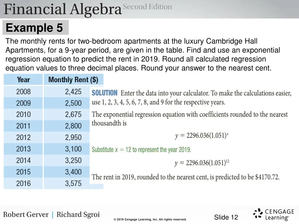 example 5 the monthly rents for two bedroom 1