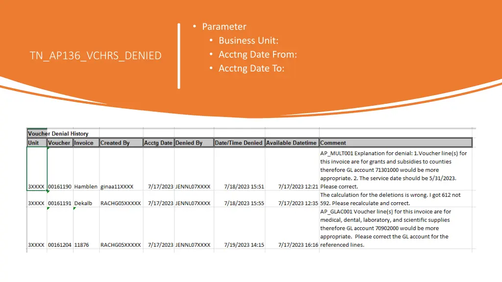 parameter business unit acctng date from acctng