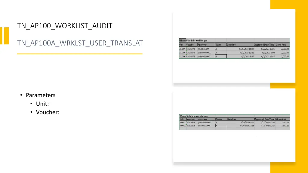 tn ap100 worklist audit