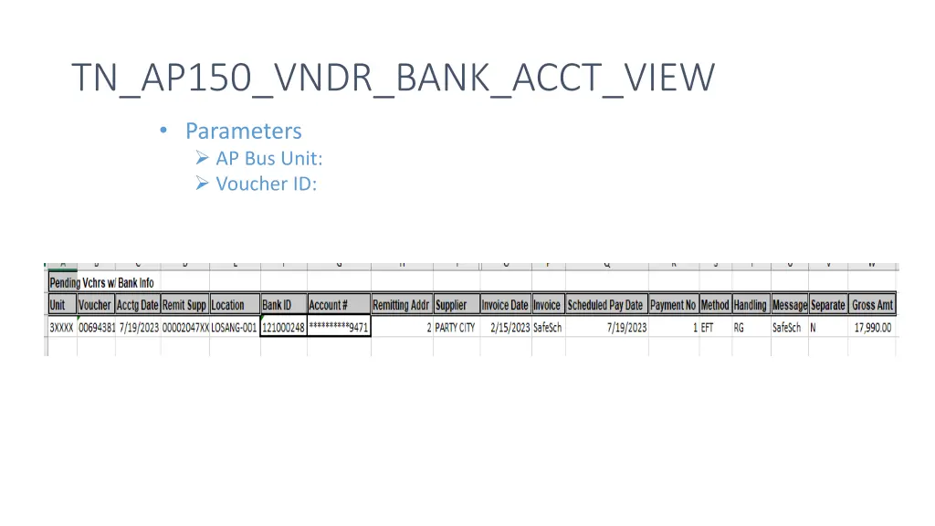 tn ap150 vndr bank acct view