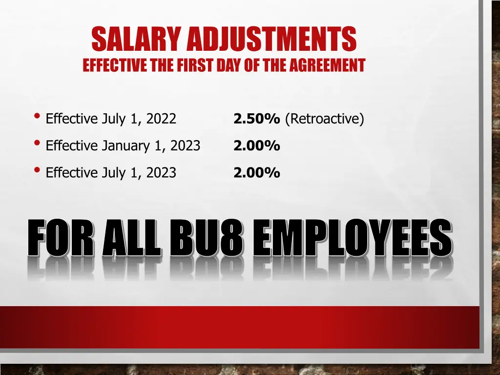 salary adjustments effective the first