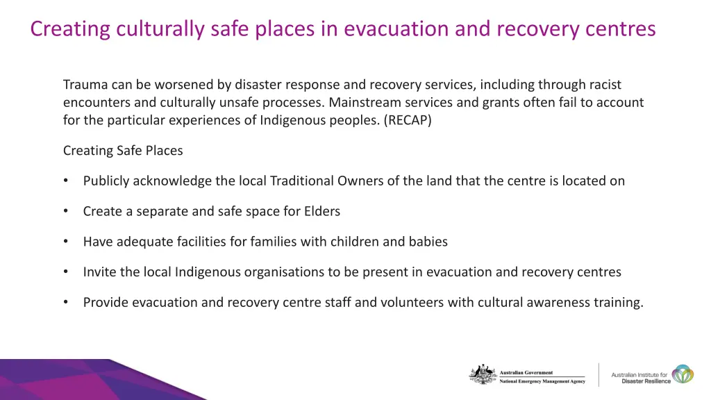 creating culturally safe places in evacuation