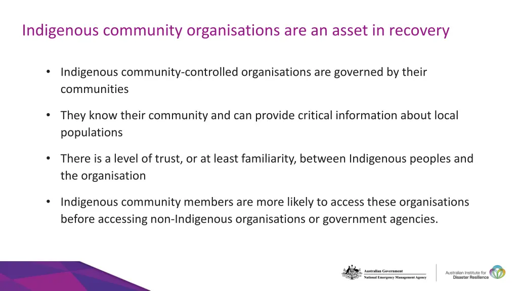 indigenous community organisations are an asset