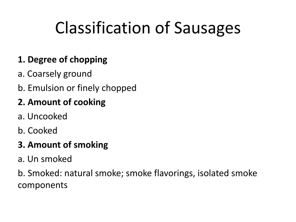 classification of sausages