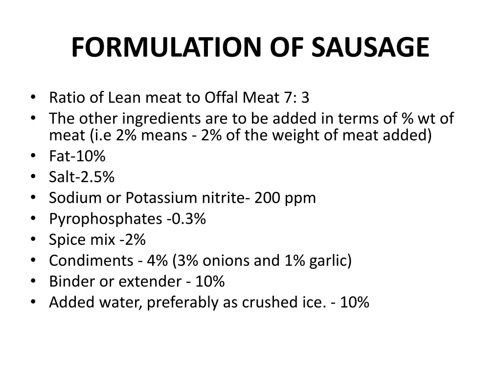 formulation of sausage