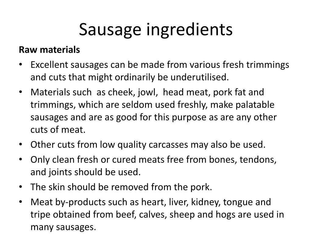 sausage ingredients raw materials excellent