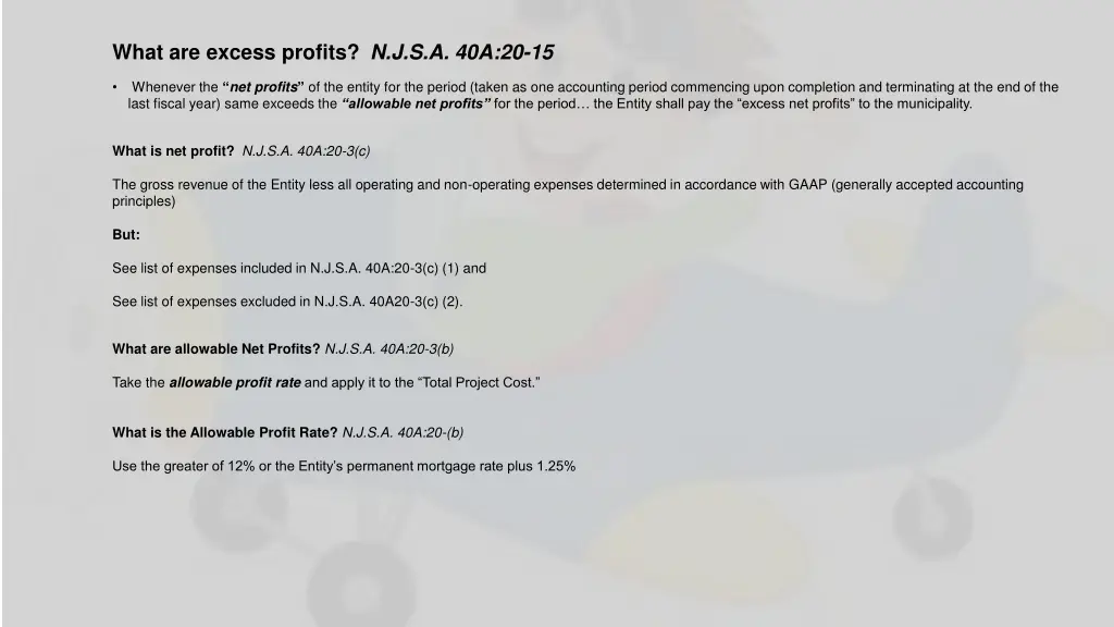 what are excess profits n j s a 40a 20 15