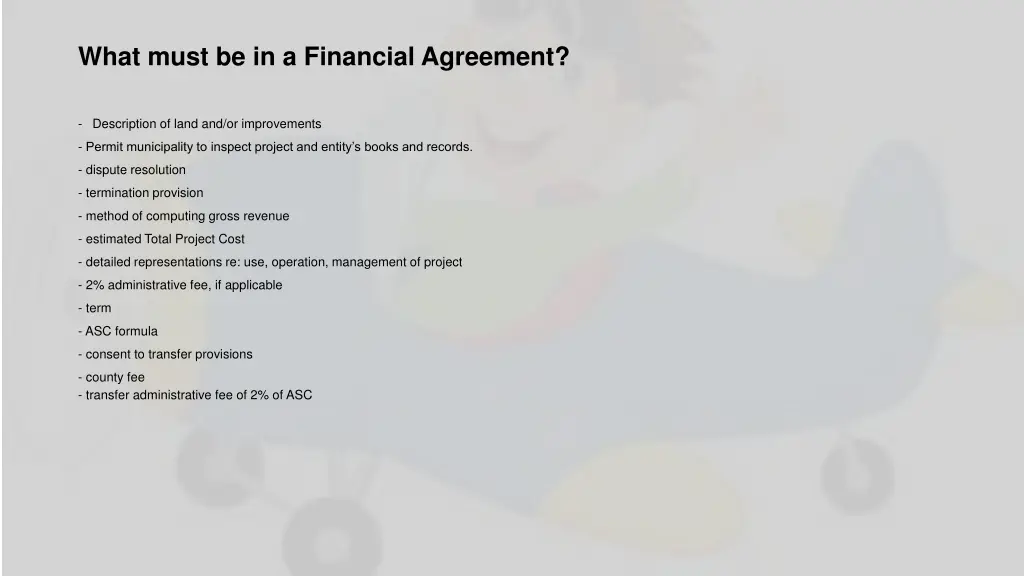 what must be in a financial agreement