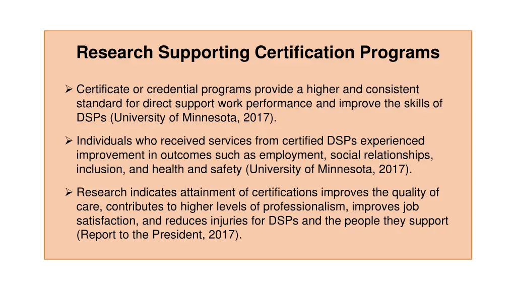 research supporting certification programs