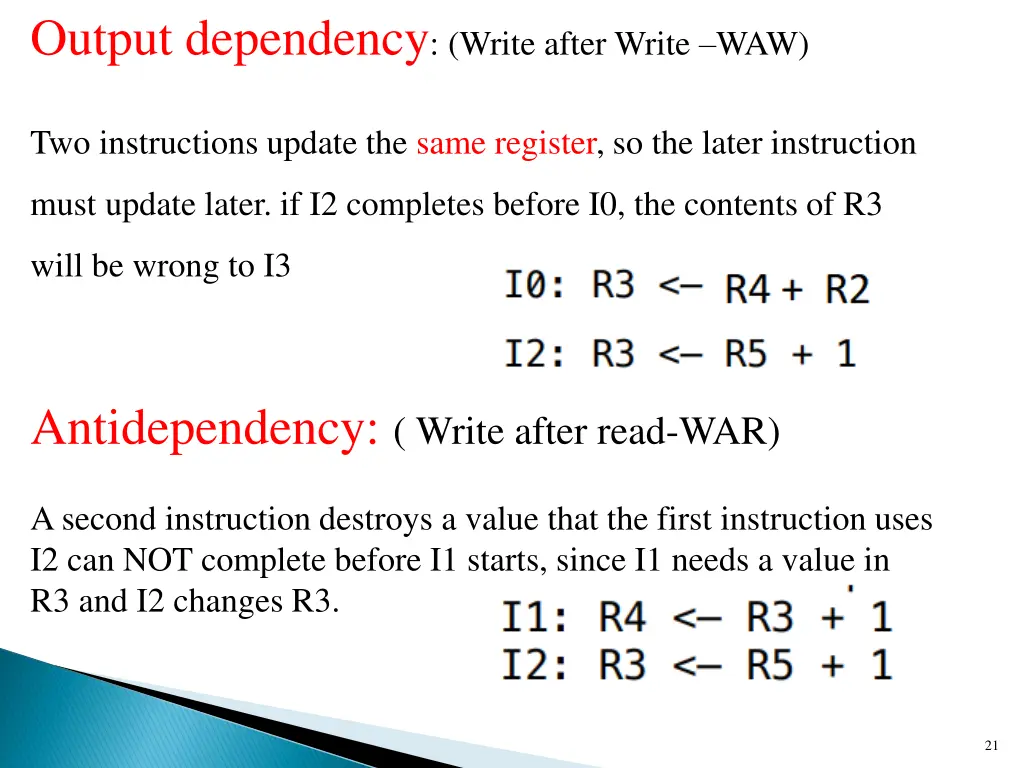 output dependency write after write waw