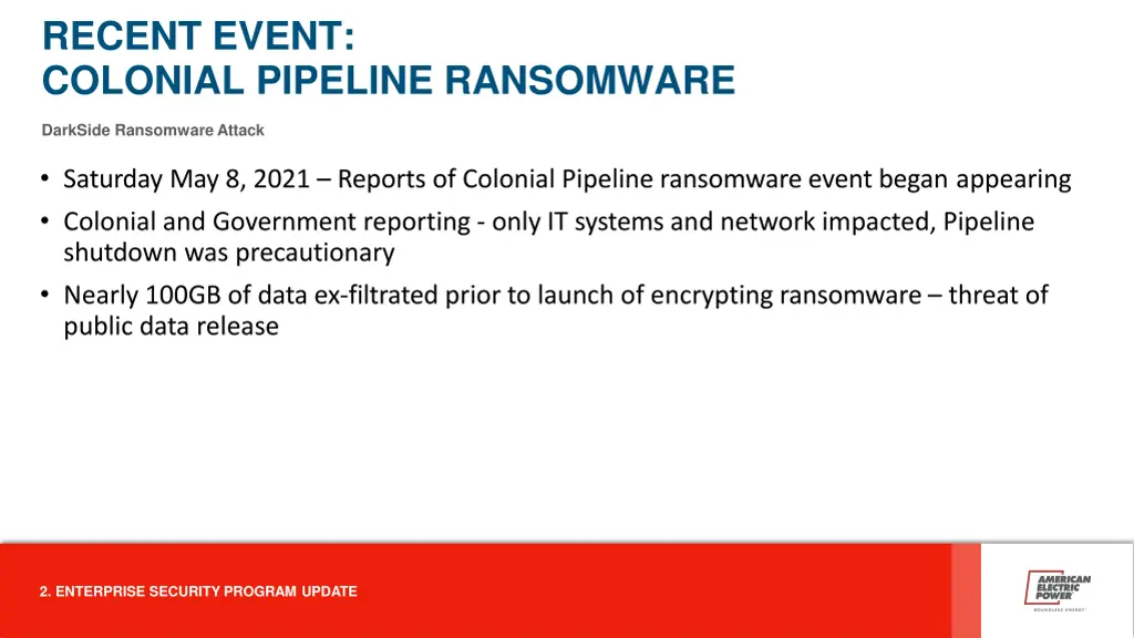 recent event colonial pipeline ransomware