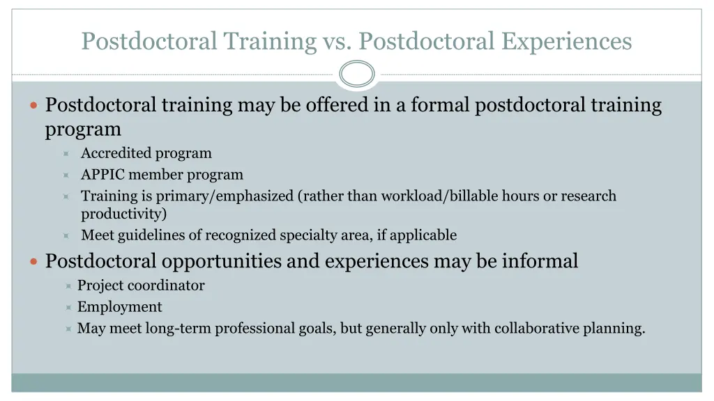 postdoctoral training vs postdoctoral experiences