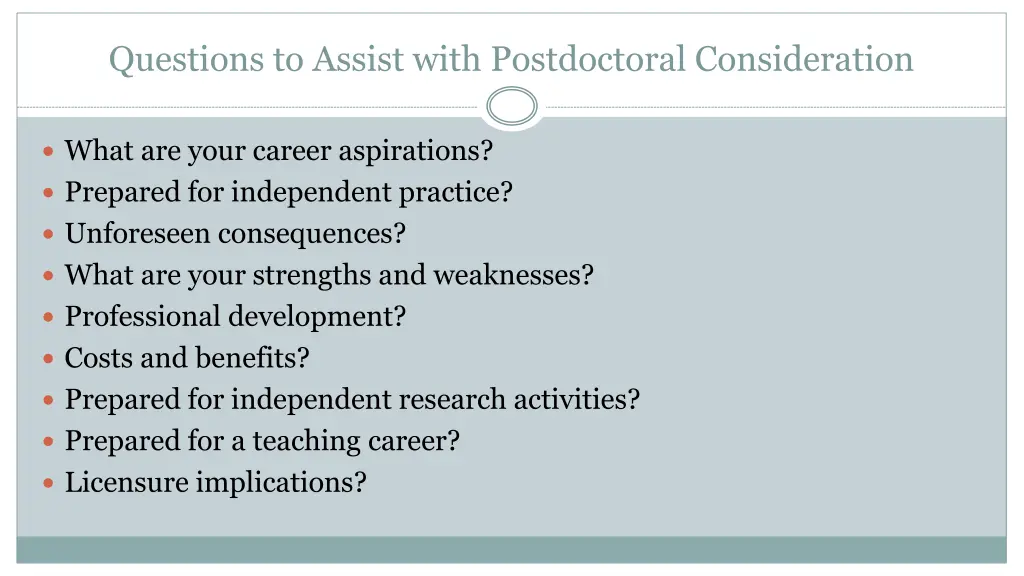 questions to assist with postdoctoral