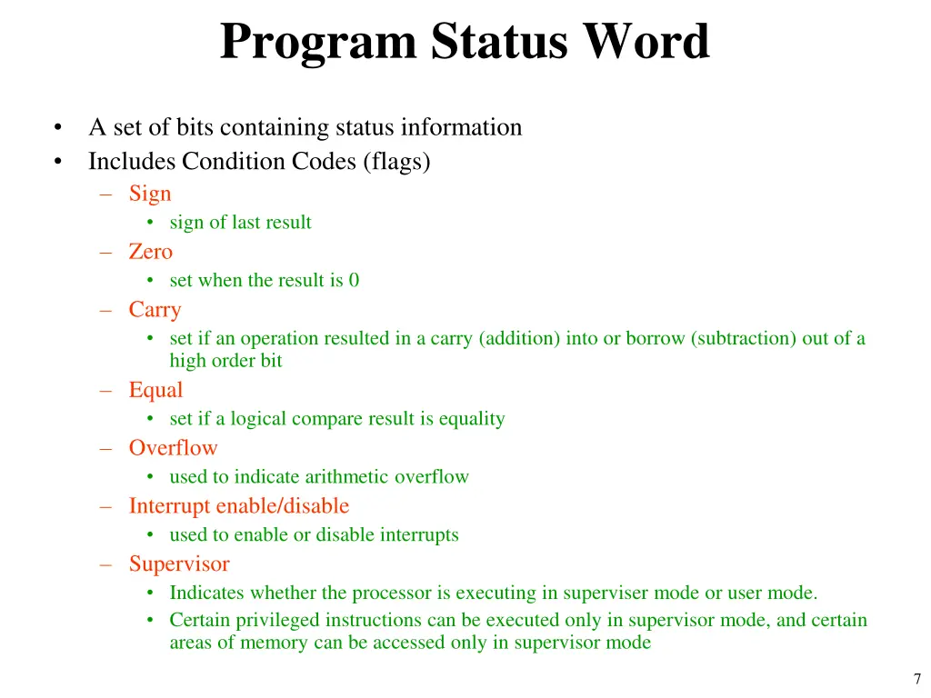 program status word