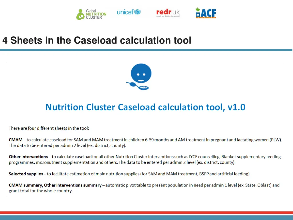 4 sheets in the caseload calculation tool