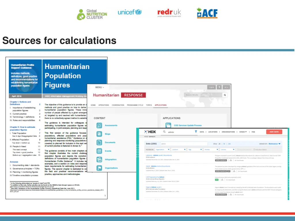 sources for calculations