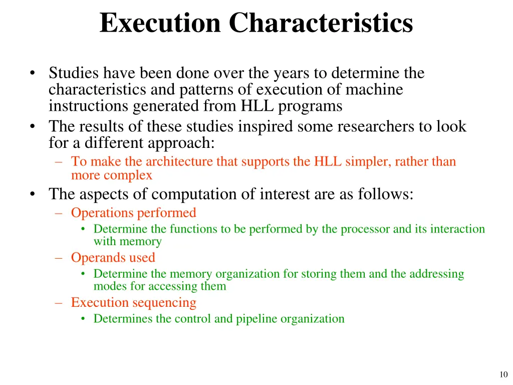 execution characteristics