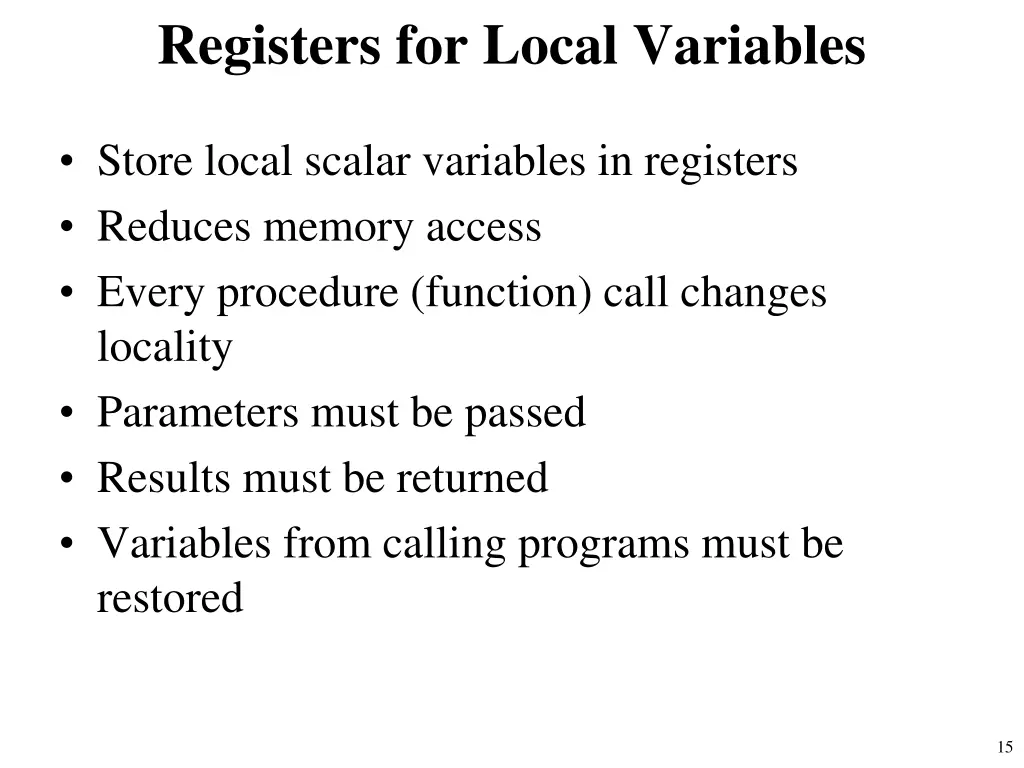 registers for local variables